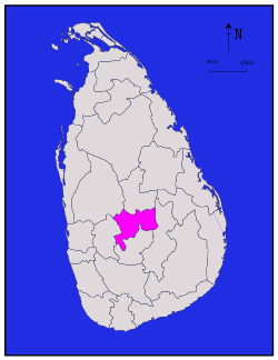 Area map of Kandy District, at the centre of the country with its south western boundary extending to the south, in the Central Province of Sri Lanka