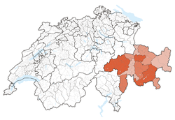Map of Switzerland, location of Grisons highlighted