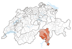 Map of Switzerland, location of Ticino highlighted