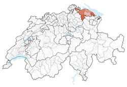 Map of Switzerland, location of Thurgau highlighted