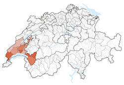 Map of Switzerland, location of Vaud highlighted