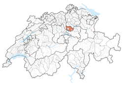 Map of Switzerland, location of Zug highlighted