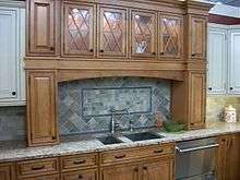 Picture of a kitchen cabinet on display in a home center store.