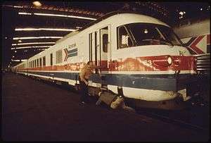 An RTG Turboliner at Union Station in St. Louis, Missouri in 1974