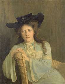 oil painting of a young woman in Edwardian dress, seated and facing the viewer