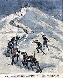 Magazine illustration of French soldiers reaching the summit of Mont Blanc in 1901