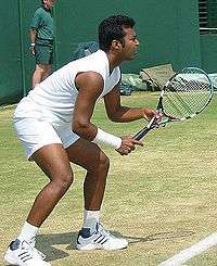 Leander Paes during his tennis match on grass court
