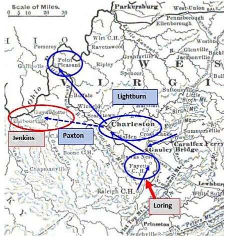 Old map showing positions of Union and Confederate armies