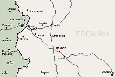 Map shows the area between Cordoba and Elvas, including Badajoz.