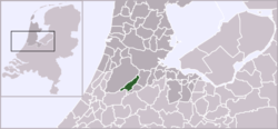 Highlighted position of Aalsmeer in a municipal map of North Holland