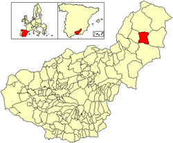 Map of the province of Granada, with Galera highlighted in the northeast