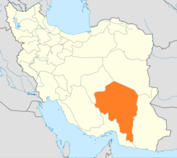 Map of Iran with Kerman highlighted