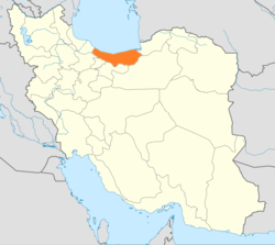 Map of Iran with Mâzandarân highlighted