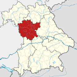Map of Bavaria with the location of Middle Franconia highlighted
