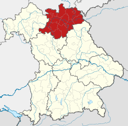 Map of Bavaria with the location of Oberfranken highlighted