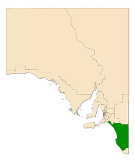 Map of South Australia with electoral district of MacKillop highlighted