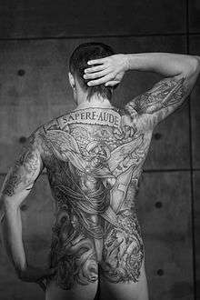 Man with a full back tattoo. Black and White image.jpg