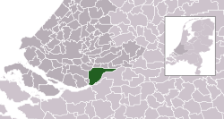 Highlighted position of Dordrecht in a municipal map of South Holland