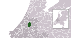 Highlighted position of the former municipality of Rijnwoude in a municipal map of South Holland