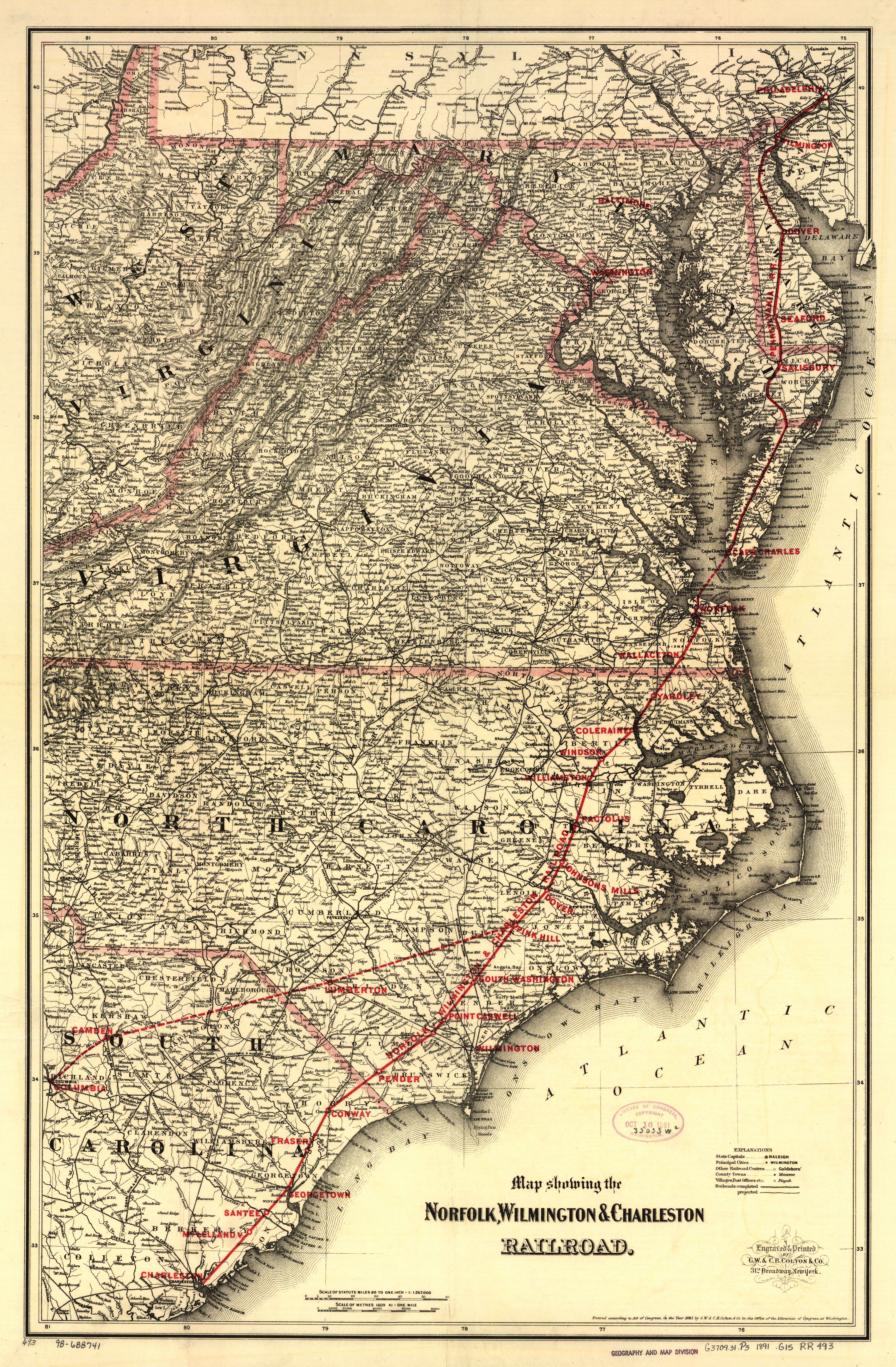 The Farmville and Powhatan Railroad is shown in Chesterfield County, Virginia in 1891.