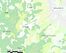 Basic map showing the boundaries of the town, neighbouring communes, vegetation zones and roads