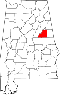 Map of Alabama highlighting Clay County