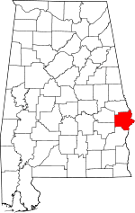 Map of Alabama highlighting Russell County