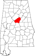 Map of Alabama highlighting Shelby County