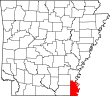 Map of Arkansas highlighting Chicot County