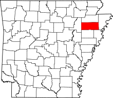 Map of Arkansas highlighting Poinsett County