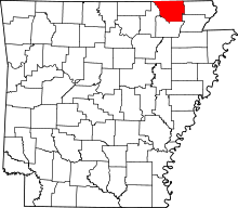 Map of Arkansas highlighting Randolph County