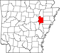 Map of Arkansas highlighting Woodruff County
