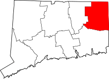 Map of Connecticut highlighting Windham County