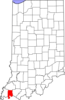 Map of Indiana highlighting Vanderburgh County