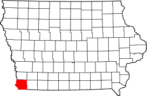 Map of Iowa highlighting Fremont County
