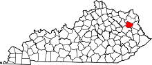 Map of Kentucky highlighting Elliott County