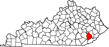 Map of Kentucky highlighting Leslie County