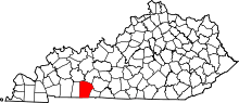Map of Kentucky highlighting Logan County