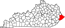 Map of Kentucky highlighting Pike County