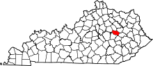 Map of Kentucky highlighting Powell County