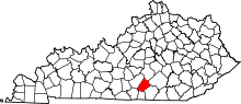 Map of Kentucky highlighting Russell County