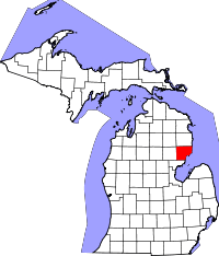 Map of Michigan highlighting Iosco County