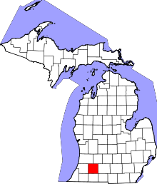 Map of Michigan highlighting Kalamazoo County