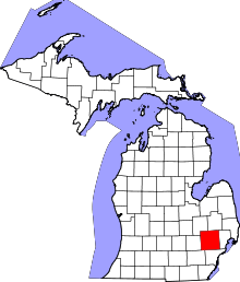 Map of Michigan highlighting Oakland County