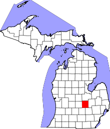 Map of Michigan highlighting Shiawassee County