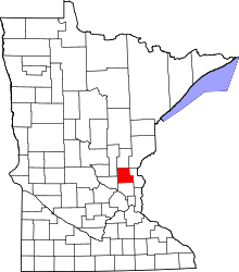 Map of Minnesota highlighting Isanti County