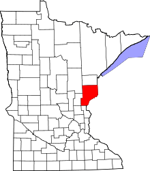 Map of Minnesota highlighting Pine County