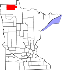 Map of Minnesota highlighting Roseau County
