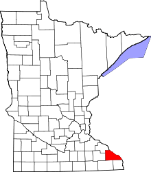 Map of Minnesota highlighting Winona County