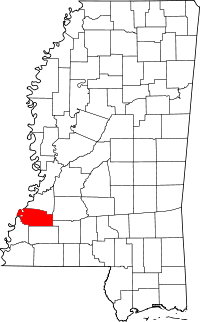 Map of Mississippi highlighting Jefferson County